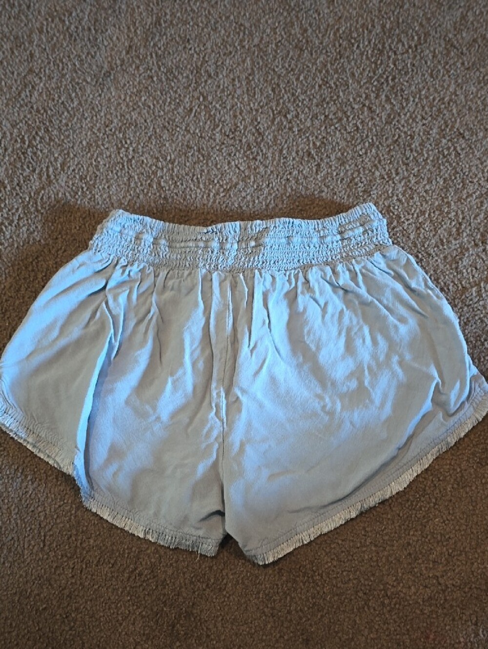 Light Blue Women's Elastic Waist Fringe Shorts - Picture 4 of 5